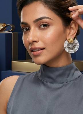 Ethnic silver & gold-tone bird statement earrings with pearl seed beads 3