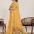 Yellow print linen saree with blouse piece