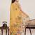 Yellow print linen saree with blouse piece