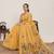 Yellow print linen saree with blouse piece