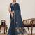 Grey print linen saree with blouse piece