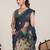 Grey print linen saree with blouse piece