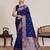 navy blue jacquard saree with traditional woven border with blouse piece