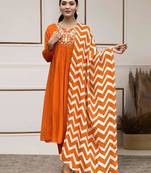 Orange chanderi silk embroidered kurta sets