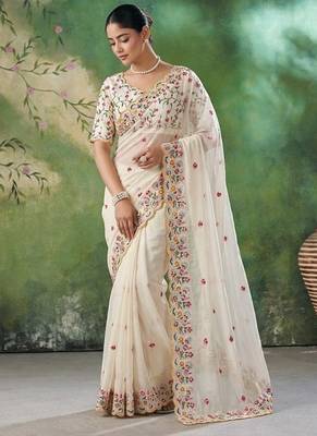 Designer Party Wear Floral Embroidery Saree 2