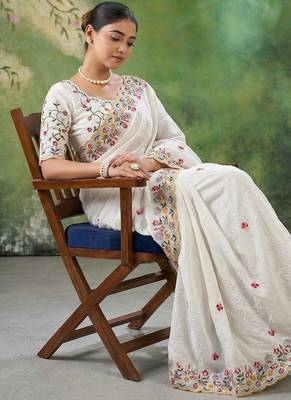 Designer Party Wear Floral Embroidery Saree 4