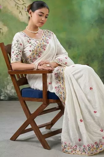 Designer Party Wear Floral Embroidery Saree