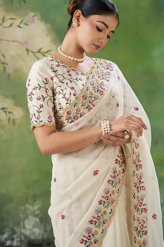 Designer Party Wear Floral Embroidery Saree