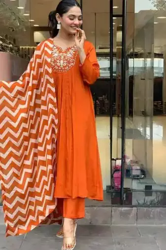 Orange chanderi silk embroidered kurta sets