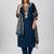 Teal blue silk blend embroidered kurta sets