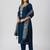 Teal blue silk blend embroidered kurta sets