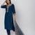 Teal blue silk blend embroidered kurta sets