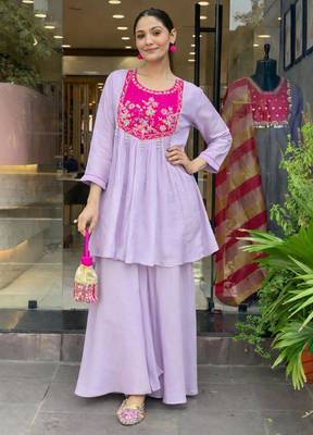 Lavender tissue embroidered kurta sets 1