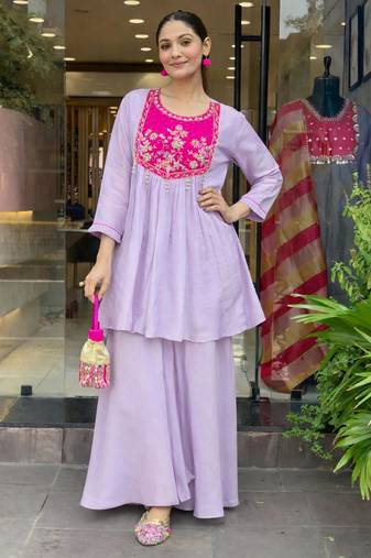 Lavender tissue embroidered kurta sets