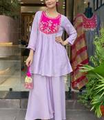 Lavender tissue embroidered kurta sets