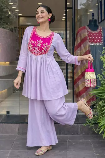 Lavender tissue embroidered kurta sets