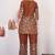 Brown cotton blend embroidered kurta sets