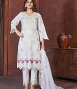 White viscose embroidered kurta sets