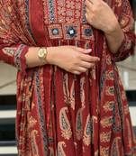 Brown cotton blend printed kurta sets