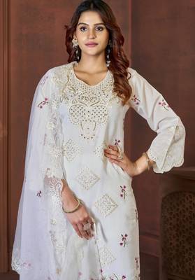 White viscose embroidered kurta sets 2