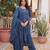 Teal blue cotton blend embroidered kurta sets