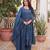 Teal blue cotton blend embroidered kurta sets