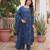 Teal blue cotton blend embroidered kurta sets