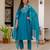 Blue silk blend embroidered kurta sets