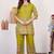 Lime green cotton blend embroidered kurta sets