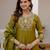 Olive silk blend embroidered kurta sets