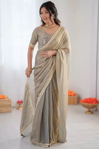 beige silk blend saree with blouse