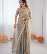 beige silk blend saree with blouse