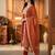 Rust cotton blend embroidered kurta sets