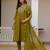 Olive silk blend embroidered kurta sets