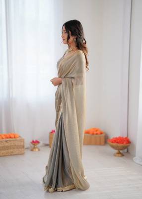 beige silk blend saree with blouse 2