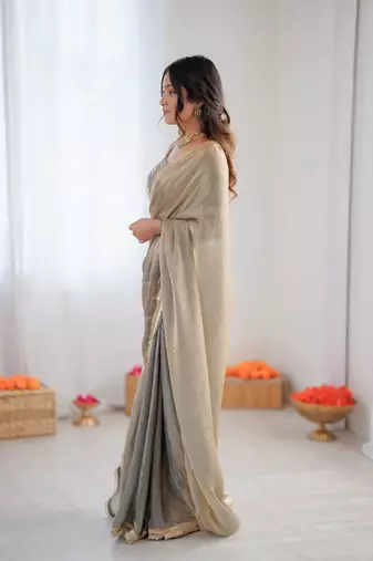 beige silk blend saree with blouse
