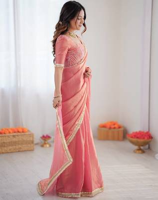 silk blend embroidered saree with blouse 2