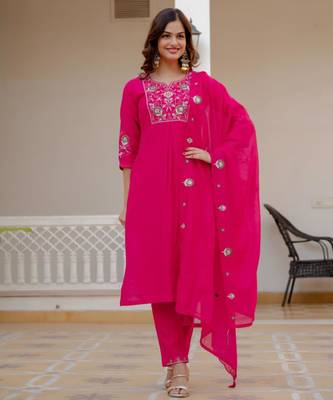 Pink silk blend embroidered kurta sets 1