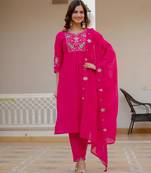 Pink silk blend embroidered kurta sets