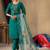 Teal green silk blend embroidered kurta sets