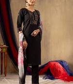 Black silk blend embroidered kurta sets