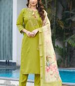 Green silk blend embroidered kurta sets