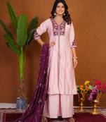 Lavender silk blend embroidered kurta sets