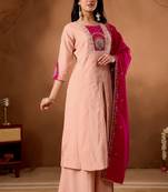 Peach silk blend embroidered kurta sets