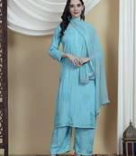 Blue rayon embroidered kurta sets