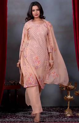 Peach georgette embroidered kurta sets 1