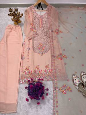 Peach georgette embroidered kurta sets 3