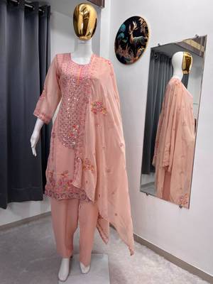 Peach georgette embroidered kurta sets 4