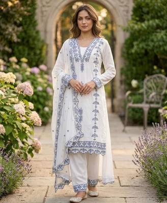 White georgette embroidered kurta sets 1