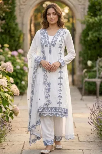 White georgette embroidered kurta sets